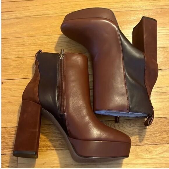 New Vince Camuto Gripaula Leather Platform Bootie Brown Size 7.5 - Picture 1 of 6